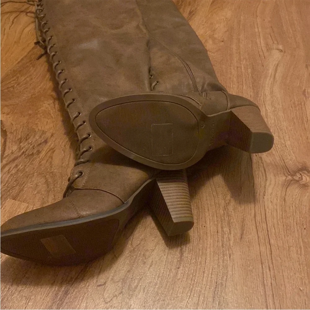 Brown lace up over the knee heeled boot winter fall boot high heeled boots
